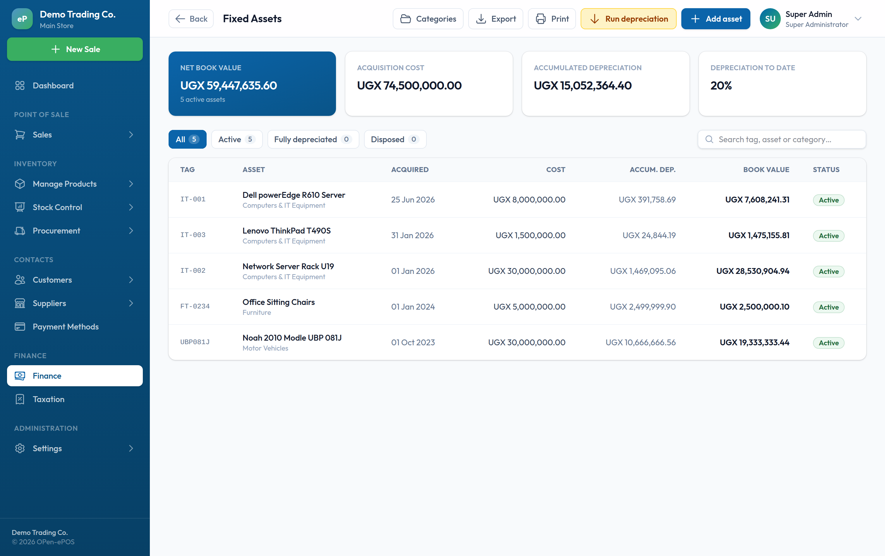 ePOS fixed-asset register